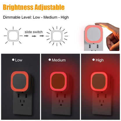2 Pack Plug in Amber Night Light, Auto Dusk to Dawn, Soft Glow, Dimmable, Diffused Light, LED Lights for Bedroom, Kids, Bathroom, Sleep, Baby Nursery, Toddler, Hallway, Kitchen, Home Decor
