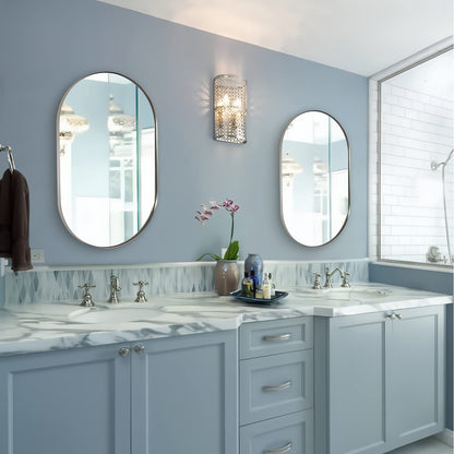 ANDY STAR Chrome Oval Mirror 26x38’’ Pill-Shaped Mirror Chrome Metal Framed for Bathroom Vanity in 1 Inch Stainless Steel Meatl Frame Anti-Rust Wall-Mounted Vertically/Horizontally