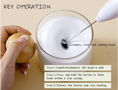 Electric Milk Frother for Matcha, Hot Chocolate, Coffee Creamer, Handheld Design, Type-C Rechargeable Blender (White)