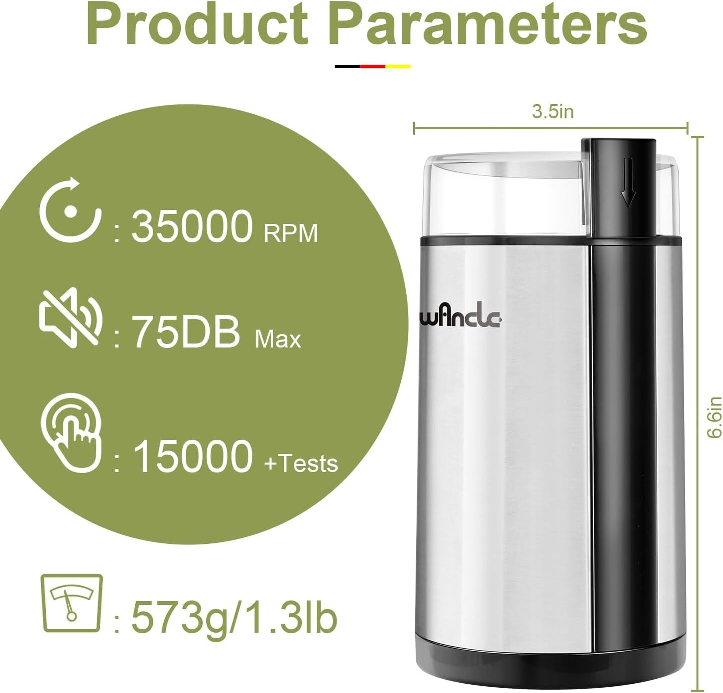 Wancle Electric Coffee Grinder, Quiet Spice Grinder with One Touch Operation for Beans and Spices, Stainless Steel