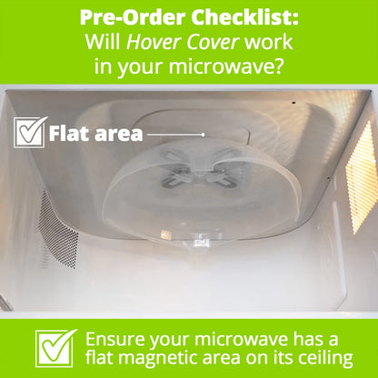 HOVER COVER Magnetic Splatter Cover, 12-Inch Clear BPA-Free Food Lid, Vented Plate Guard with Steam Vents, Anti-Splash Microwave Lid, Dishwasher Safe, Space-Saving Magnetic Storage - Gray