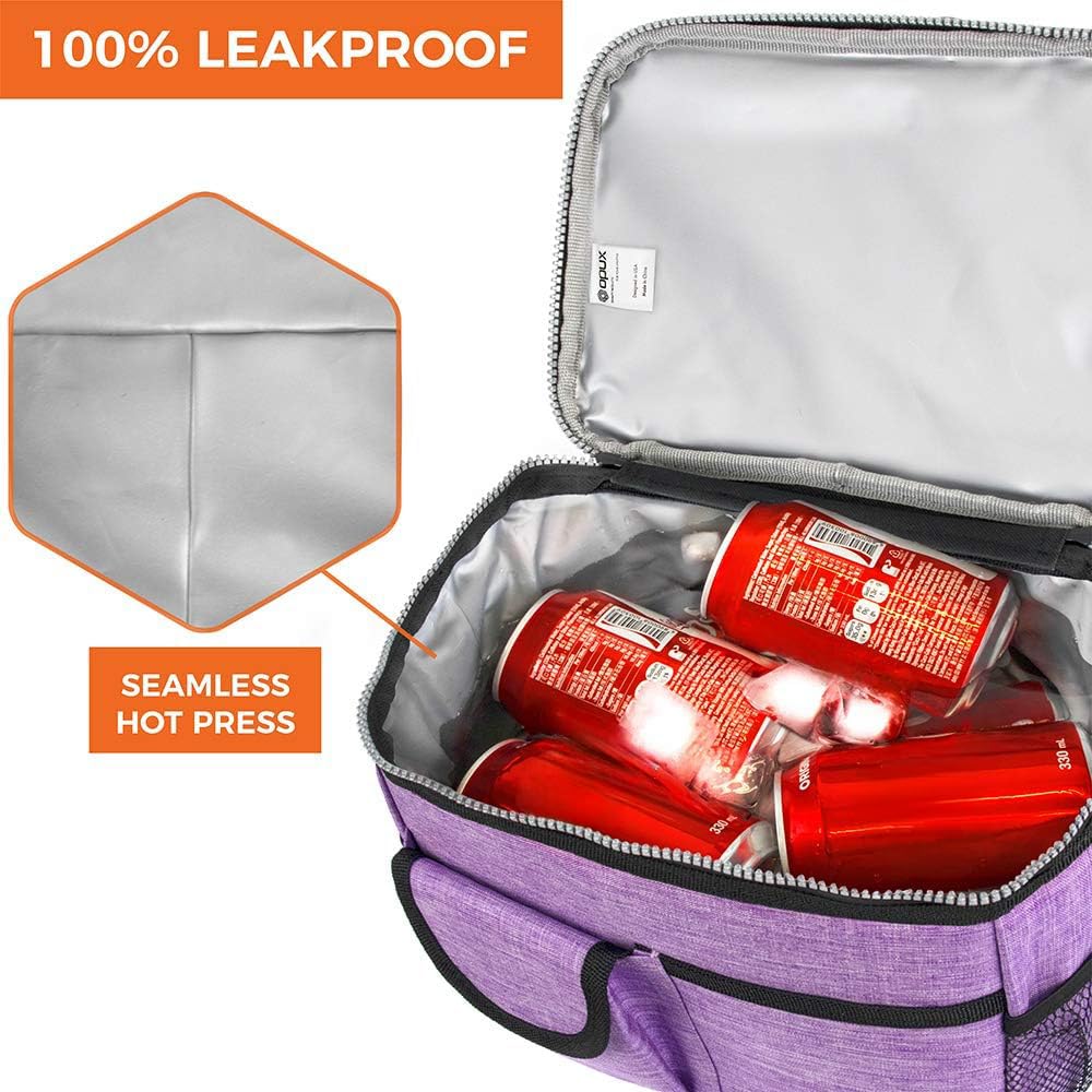 opux Lunch Bag Women Insulated, Adult Lunch Box Cooler, Lunch Box for Men, Dual Compartment Lunchbox for Work, Leakproof Double Decker Lunch Bag, Soft Lunch Pail Tote Girls Boys Kids School, Purple