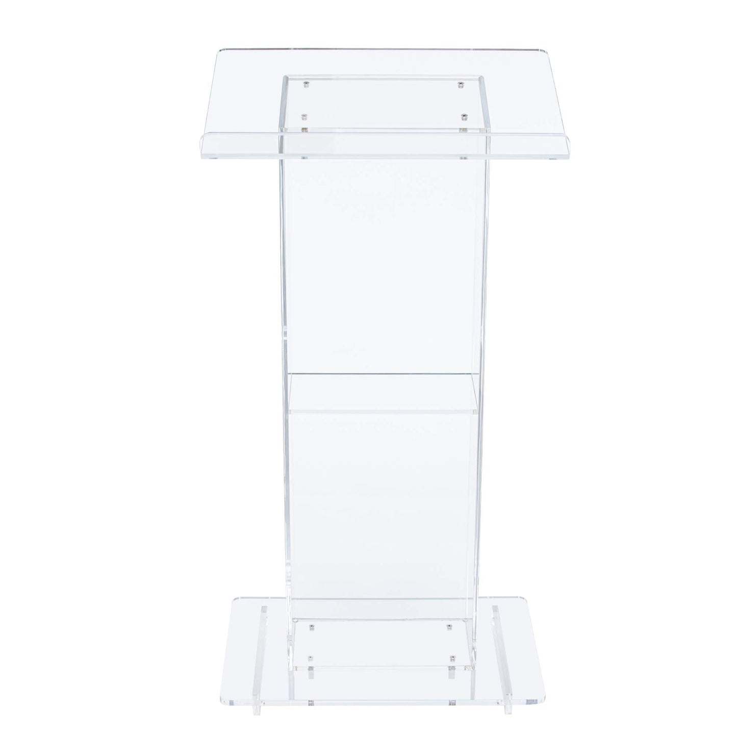 OEF Furnishings CoreGhost Series Commercial-Grade Modern Clear Acrylic Lectern with Shelf (24-inch Reading Surface)