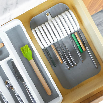 Madesmart Premium Antimicrobial Classic Large Knife Mat, Soft-Grip Non-Slip Drawer Organizer, EPA Certified, White