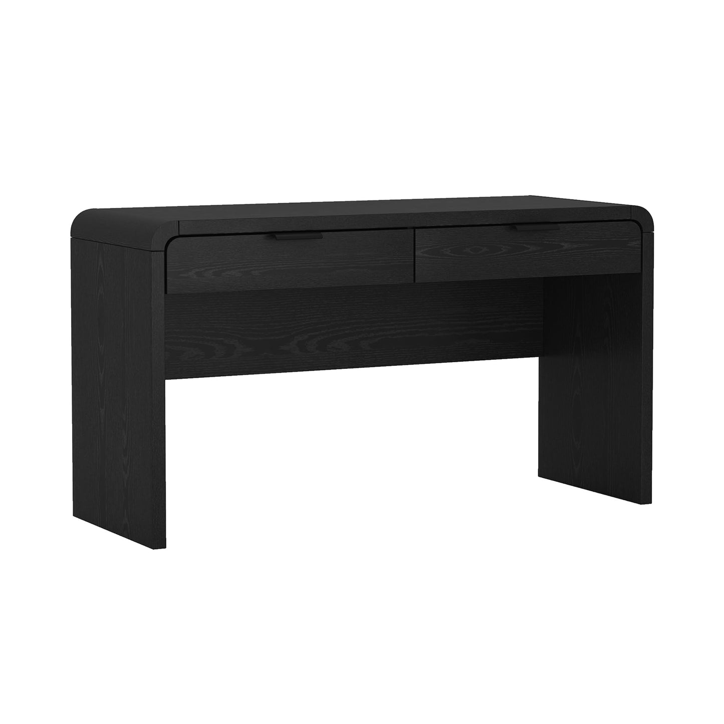 Manhattan Comfort Grace 54" Modern Office Desk with 2 Drawers, Wood Table with Metal Recessed Handles for Work from Home, Study, Craft, Stylish Executive Desk, Black