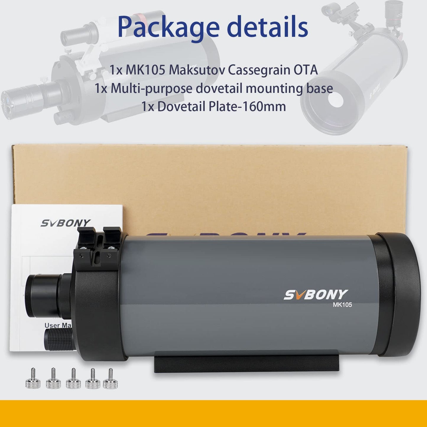 SVBONY MK105 Maksutov-Cassegrain Telescope, Dispersion-Free Imaging, 105mm Catadioptric Telescopes,160mm Dovetail Plate Catadioptric OTA, High-Reverse Electrolyte Coating for Planet Visual Photography