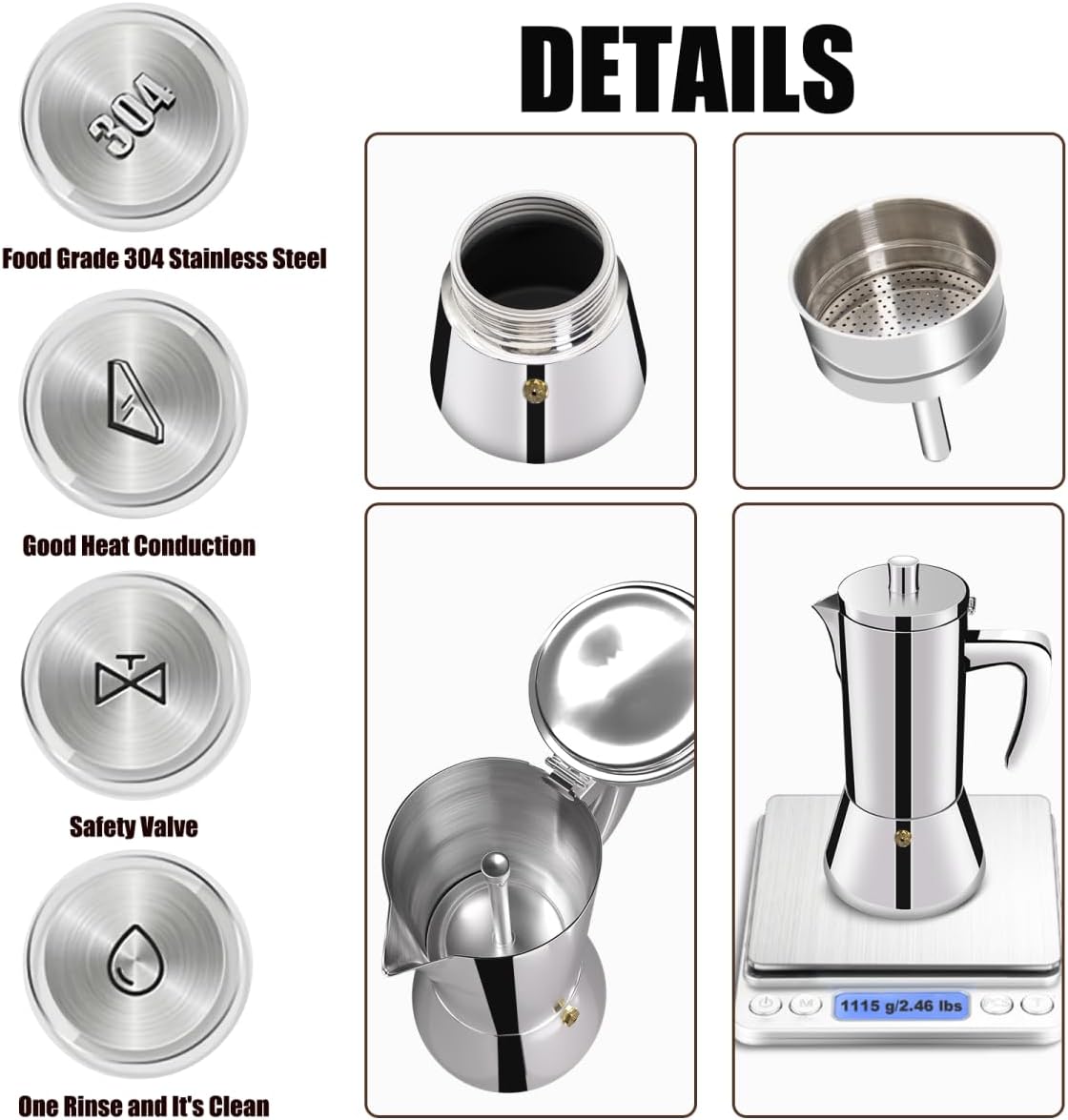 12 304 600ml 20oz Cup Thickened Stainless Steel Moka Pot Stovetop Espresso Maker Cafeteras Italian Percolator Espress
