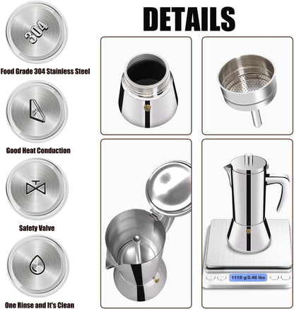 12 304 600ml 20oz Cup Thickened Stainless Steel Moka Pot Stovetop Espresso Maker Cafeteras Italian Percolator Espress