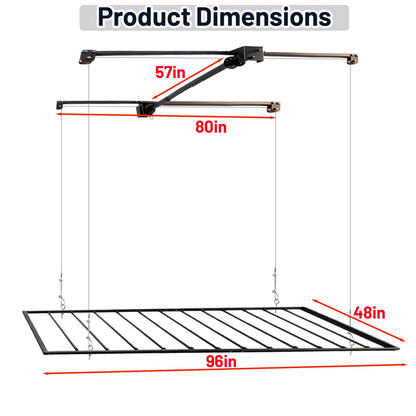 KIPPDURO 4×8 ft Heavy Duty Overhead Garage Storage Rack, 661 lbs Capacity with Safety Lock,Ceiling Mounted Storage Shelf, Steel Garage Ceiling Organizer for Garage, Basement, Warehouse (Black)
