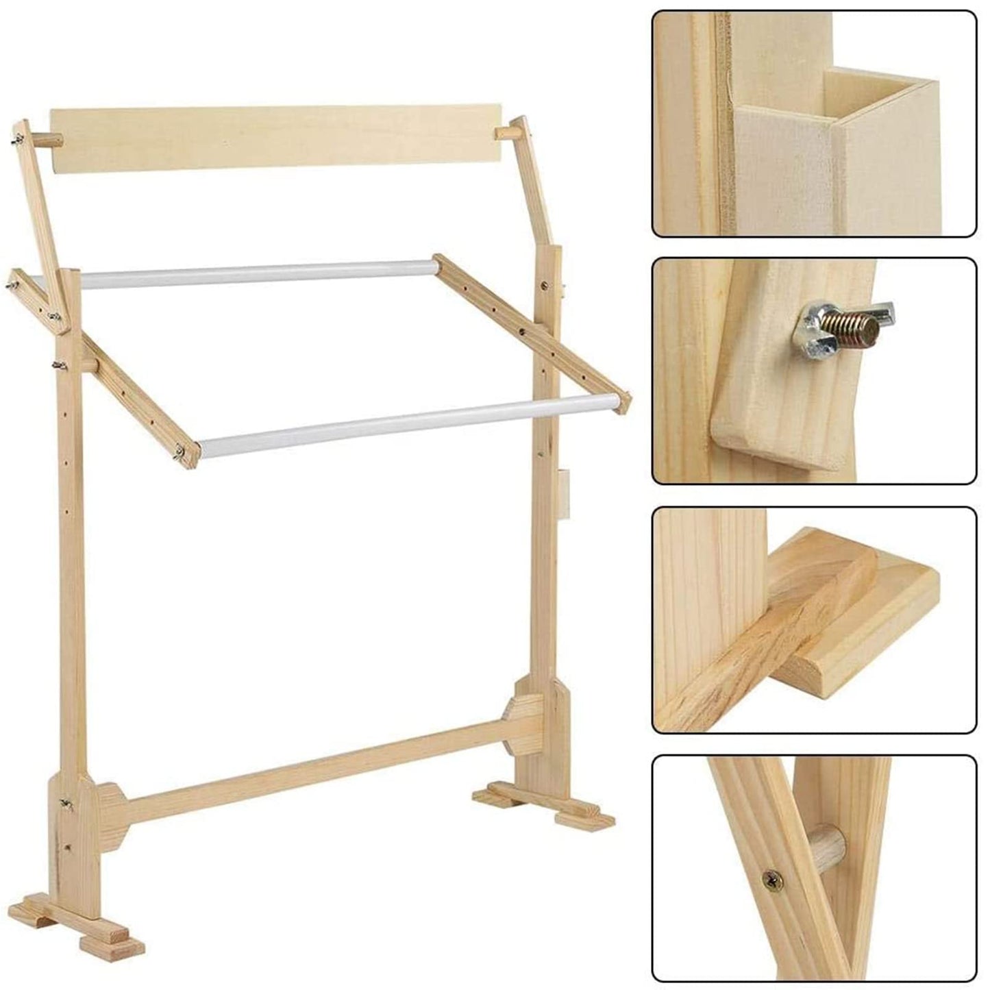 ntumLeap Cross Stitch Frame Adjustable Embroidery Stand, Wooden Frame Cross Stitch Floor Stand 360° Rotated Needlework Stand Holder Lap Table Craft Sewing Tool with Scroll Frame