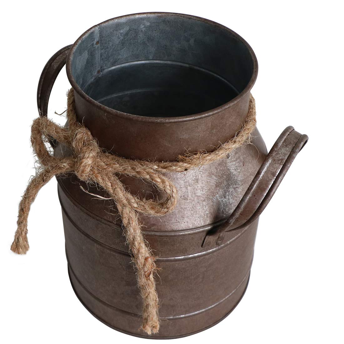 HyFanStr Shabby Chic Metal Flower Vase Rust Painted Decor Milk Can Bucket Country Primitive Jug Farmhouse Decoration Small