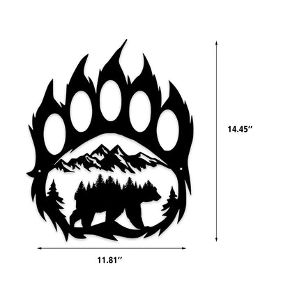 Rustic Cabin Hunting Bear Paw Decor - Metal Bear Wall Art, 14.5 x 11.8 inches, Black for Bathroom, Living Room, Bedroom