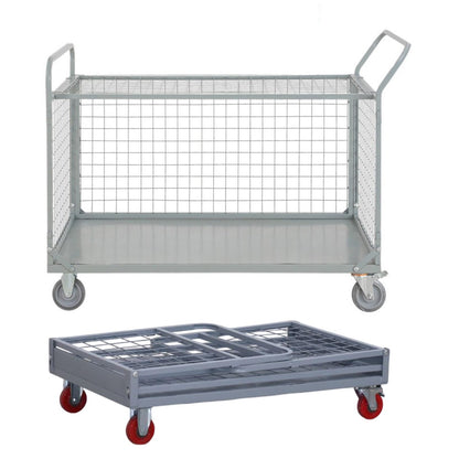 Heavy Duty Foldable Platform Cart with Cage, 2000 LBS Capacity, Ideal for Warehouse Supermarkets and Multipurpose Use