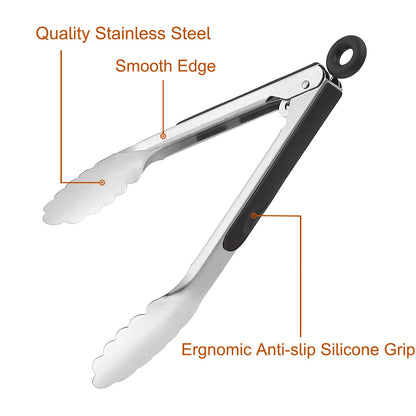9 Pieces Stainless Steel Kitchen Tongs Grilling Locking Cooking Tongs Non-Slip Metal Food Tongs for Cooking, Salad and BBQ, 7, 9 and 12 Inch