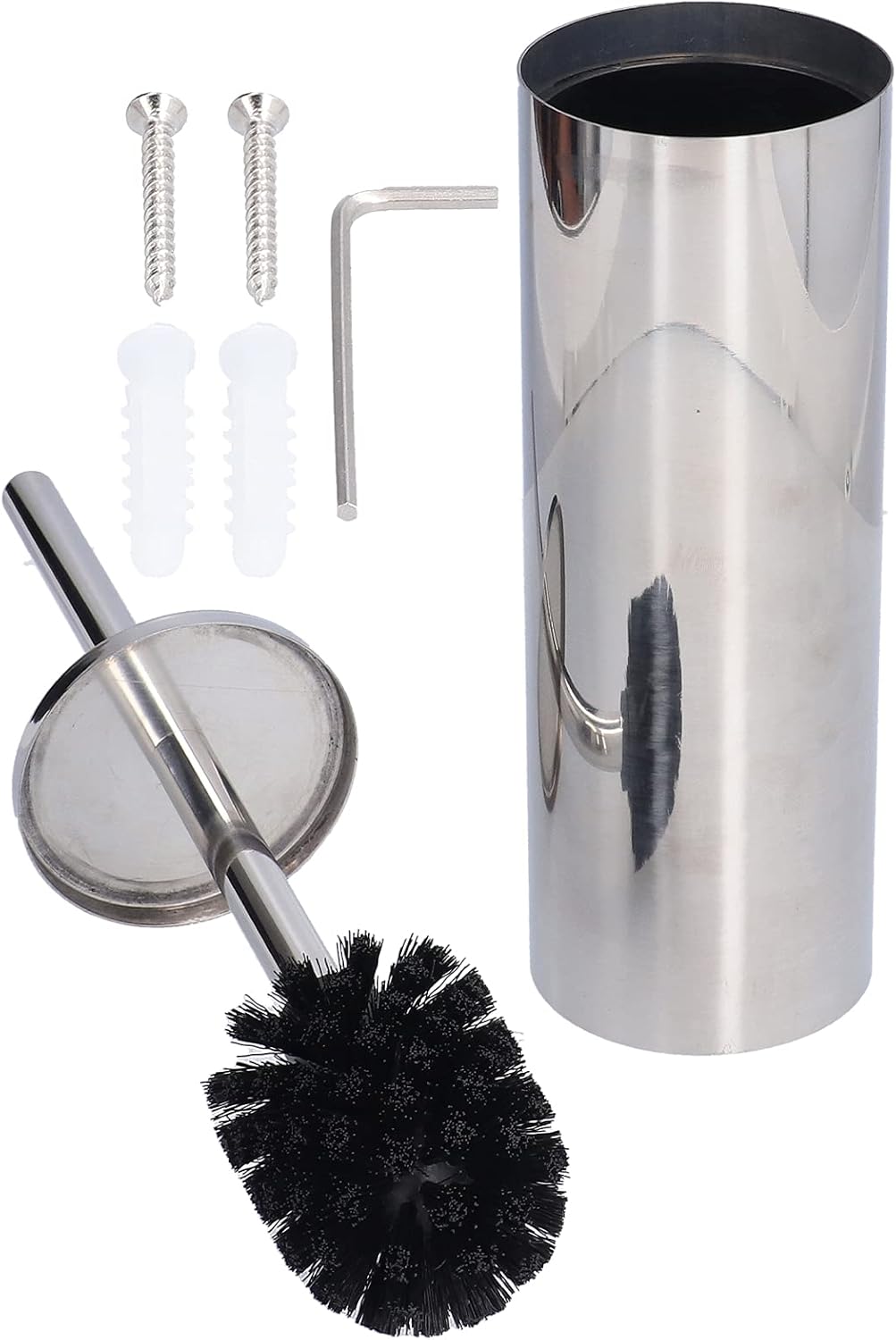 Toilet Brush and Holder Set, Stainless Steel Long Handle Toilet Bowl Cleaner, Soft Toilet Cleaning Brush (Silver)