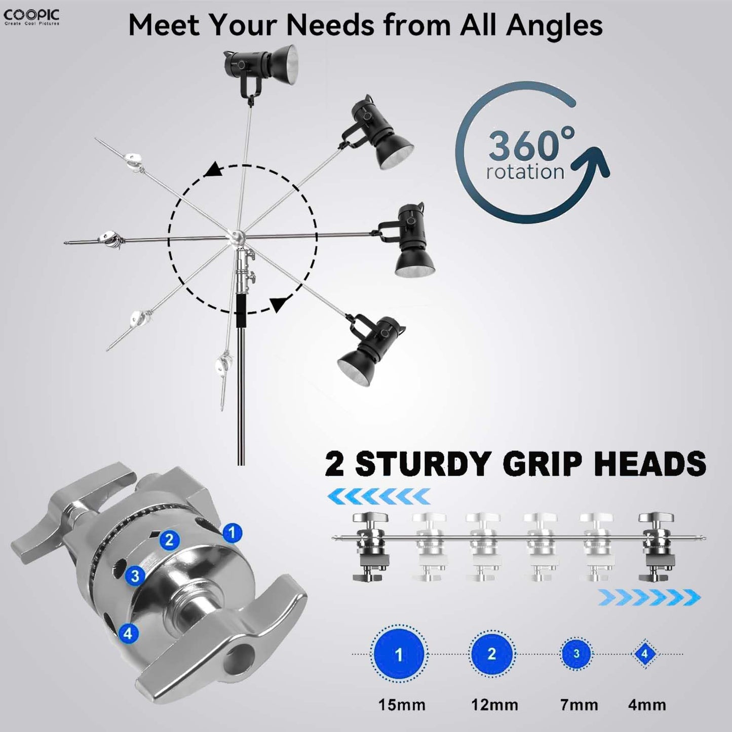 280cm Pro C-Stand Light Stand – Stainless Steel with 103cm Boom Arm, Adjustable Base, 2 Grip Heads, Carrying Bag, Sandbag & Clips for Photography & Video Lighting