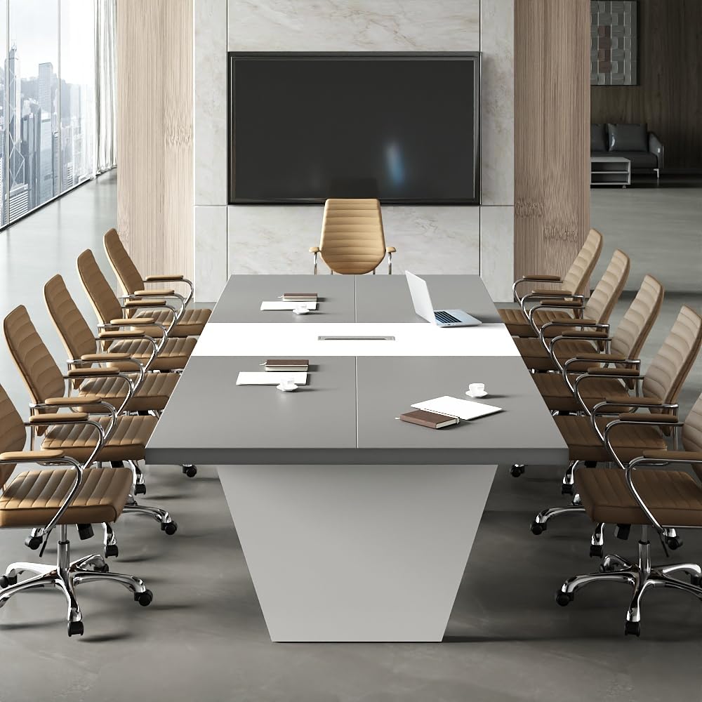 Nuipesn 10-ft Rectangular Conference Table, 119" Modern Boardroom Table for 10-12 People, 2" Thick Top with Center Cable Grommet, Two-Tone Dark Gray & White