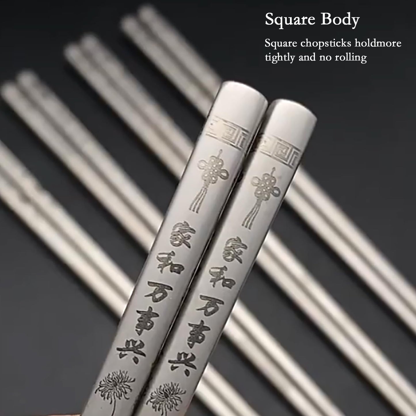 ‌Trekio Pure Titanium Chopsticks, 5 Pairs - Ultralight, Heat-Resistant & Non-Slip Design with Chinese Blessings | Elegant Gift Box for Asian Family & Food Lovers (9.17 Inches)