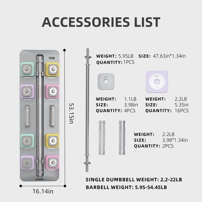 DHT Adjustable Dumbbells, Wall-Mounted Dumbbell Barbell Sets with Rack, Free Weights Dumbbells Set, All-Purpose Fitness, Anti-Rolling, Weights Set for Home, Gym, Office, 2.2-50 lbs, 1 Set / 2 in 1 Macaron