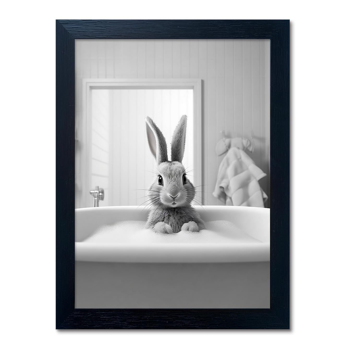 Bathroom Picture Wall Decor, Framed Black and White Bathroom Wall Art, Toilet Paper in Little Funny Raccoon's Hand Animal Canvas Print Painting