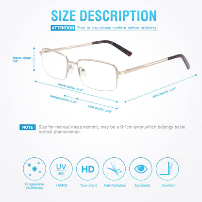 Premium 2 PACK Durable Progressive Multifocus Reading Glasses for Men Blue Light Blocking Computer Reader Anti Eyestrain Metal Frame Spring Hinges (for Mid-Near Range approx 3ft) 1.5 Gunmetal