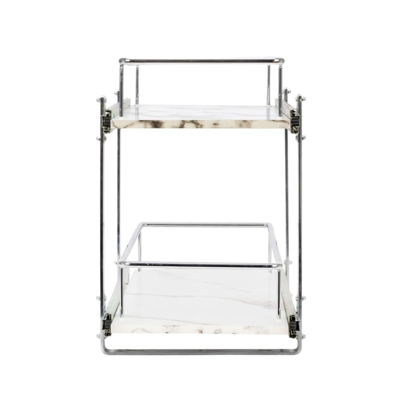 Household Essentials Glidez Chrome-Plated Steel and Faux Marble 2-Tier Pull-Out/Slide-Out Storage Organizer, 11.25" Wide, White and Chrome