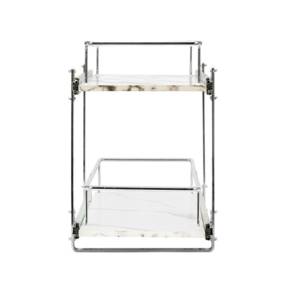 Household Essentials Glidez Chrome-Plated Steel and Faux Marble 2-Tier Pull-Out/Slide-Out Storage Organizer, 11.25" Wide, White and Chrome