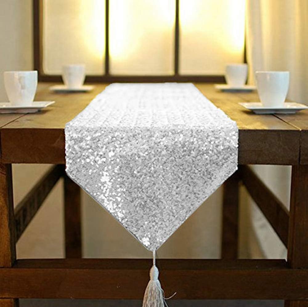 12 90-Inch-Color,Shimmer (12x90 Inch, ShinyBeauty Sequin Tassel Table Runner, by Dining Table Runners Sequined Hotel