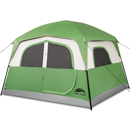 Happy Travel Tent 6 Person Tents for Camping, Waterproof Easy Setup Camping Tent with Rainfly, Portable Large Family Cabin Tent with 5 Large Mesh Windows and Carry Bag for Outdoor Camping & Hiking