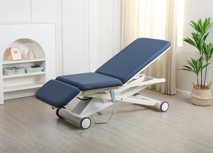 Demixson Electric Hi-Lo Physical Therapy Table, 3 Motor Medical Treatment Bed, 18”–76.3” Height, 600lb Capacity, Reversible Head, Locking Casters(Navy Blue)