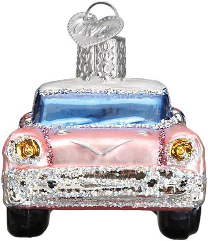 Old World Christmas Glass Blown Ornament - Classic Car (46023), Pink