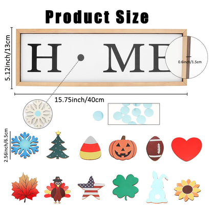 QPIXVB Interchangeable Seasonal Decor,Decorations for Home - Valentines St. Patrick‘s Day Easter July 4th Autumn Thanksgiving Christmas Decorations,Home Wooden Tabletop Sign with 12 PCS Seasonal Icons