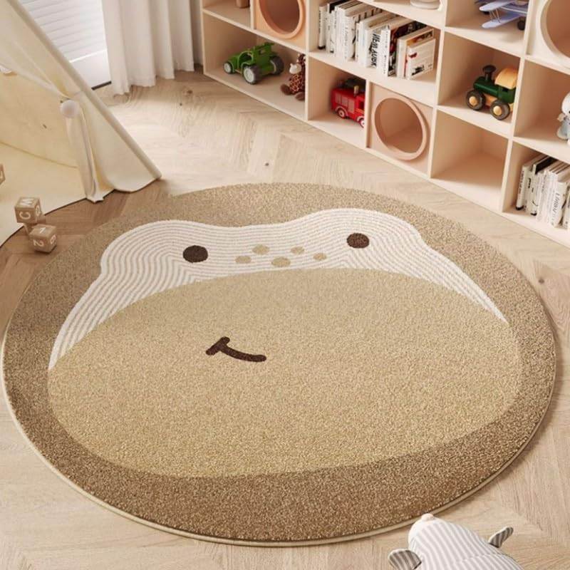 Poowe Rug,47.2" Cute Animals Kids Room Round Washable Area Rugs Nursery Rug for Baby Boys Girls Play Mat Floor Carpet