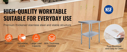 Express KitchQuip NSF Certified Heavy Duty Stainless Steel Prep Table with Galvanized Undershelf | 18" x 48" | Commercial & Home Kitchen Work Table