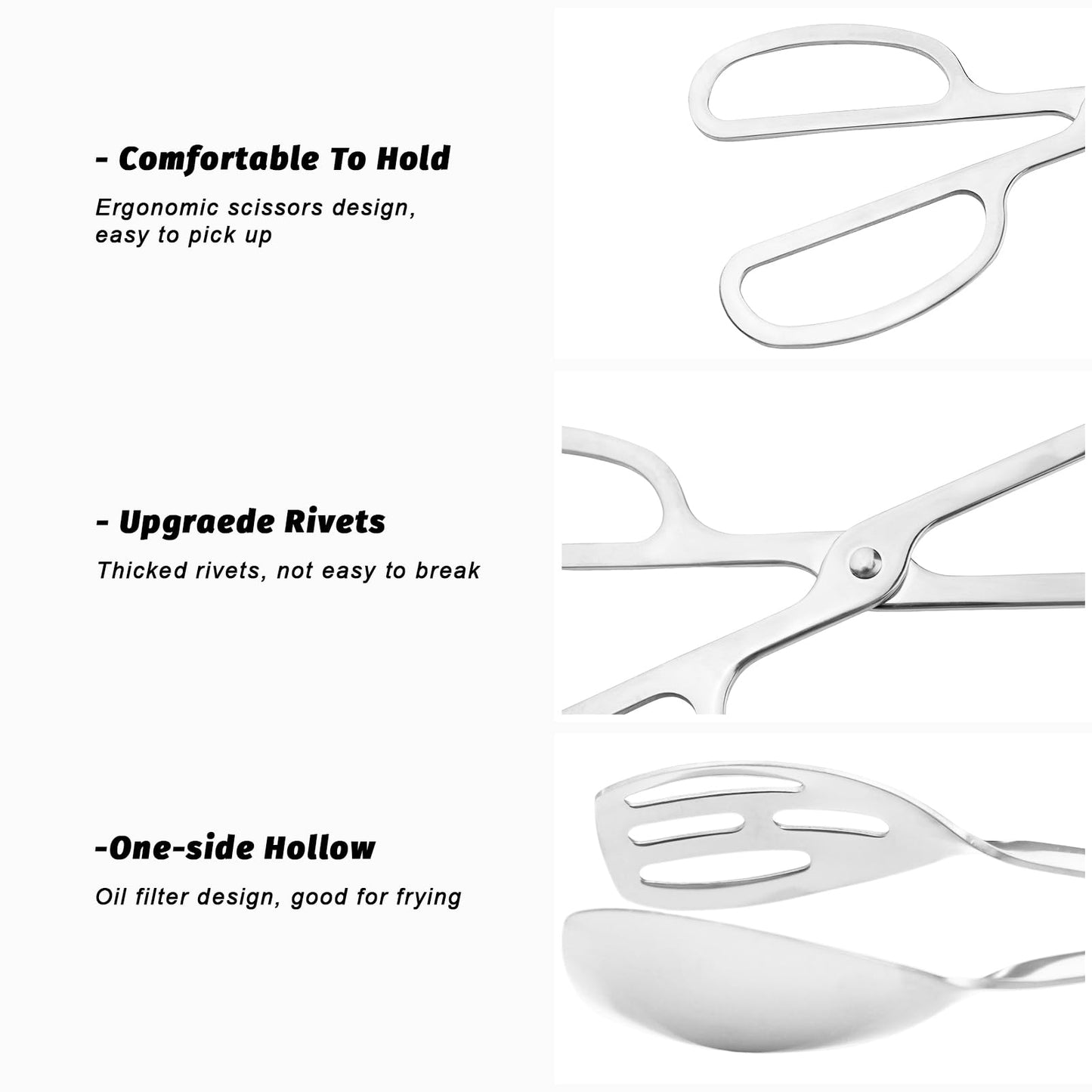 3 Pieces Buffet Serving Tongs, Salad Tongs for Kitchen Serving, Stainless Steel Food Scissor Tongs, Thickening Food Serving Tongs for Home Party Bread Cake Bake Steak Barbecue Buffet Catering (Silver)