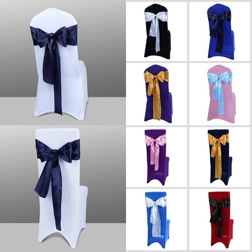 Babenest Satin Chair Sashes - Upgraded 50 Pcs Ribbons & Bows for Weddings & Events | Navy Blue