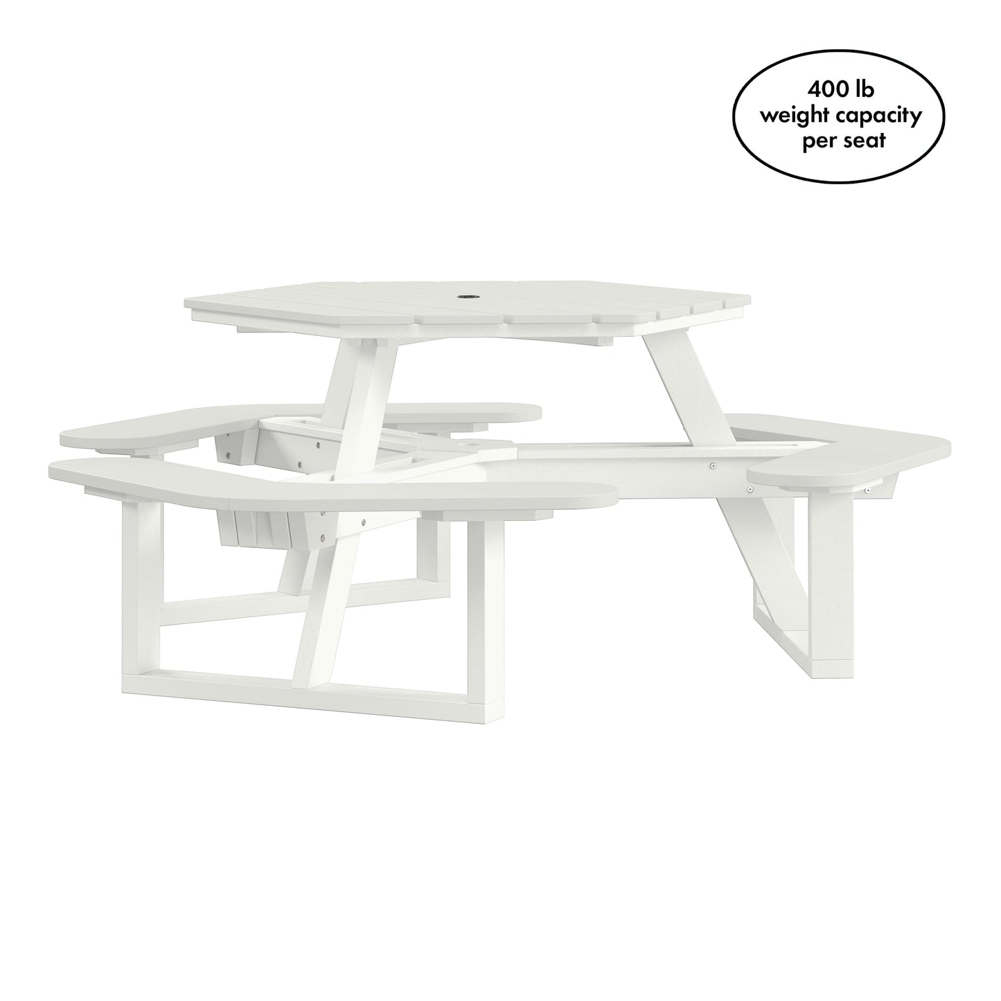 Shoreline Made in USA Hexagon Picnic Table, Seating for 6, Coconut White