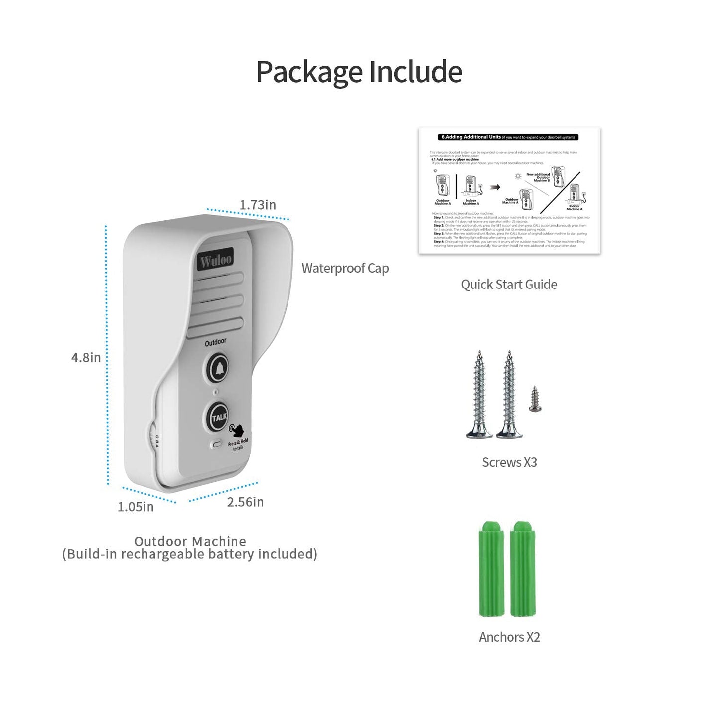 Wireless Intercom Doorbells for Home Classroom, Wuloo Waterproof Electronic Doorbell Chime with 2640 Feet Range 3 Volume Levels Rechargeable Battery (1&1-Black)