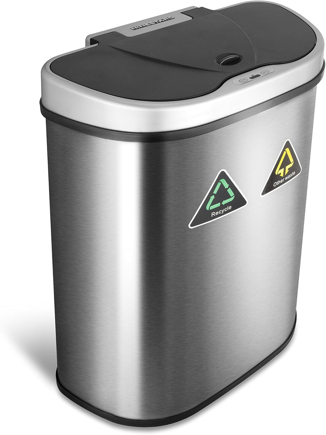 Ninestars DZT-70-11R Automatic Touchless Motion Sensor Semi-Round Trash Can/Recycler, 18.5 Gal. 70 L., Stainless Steel