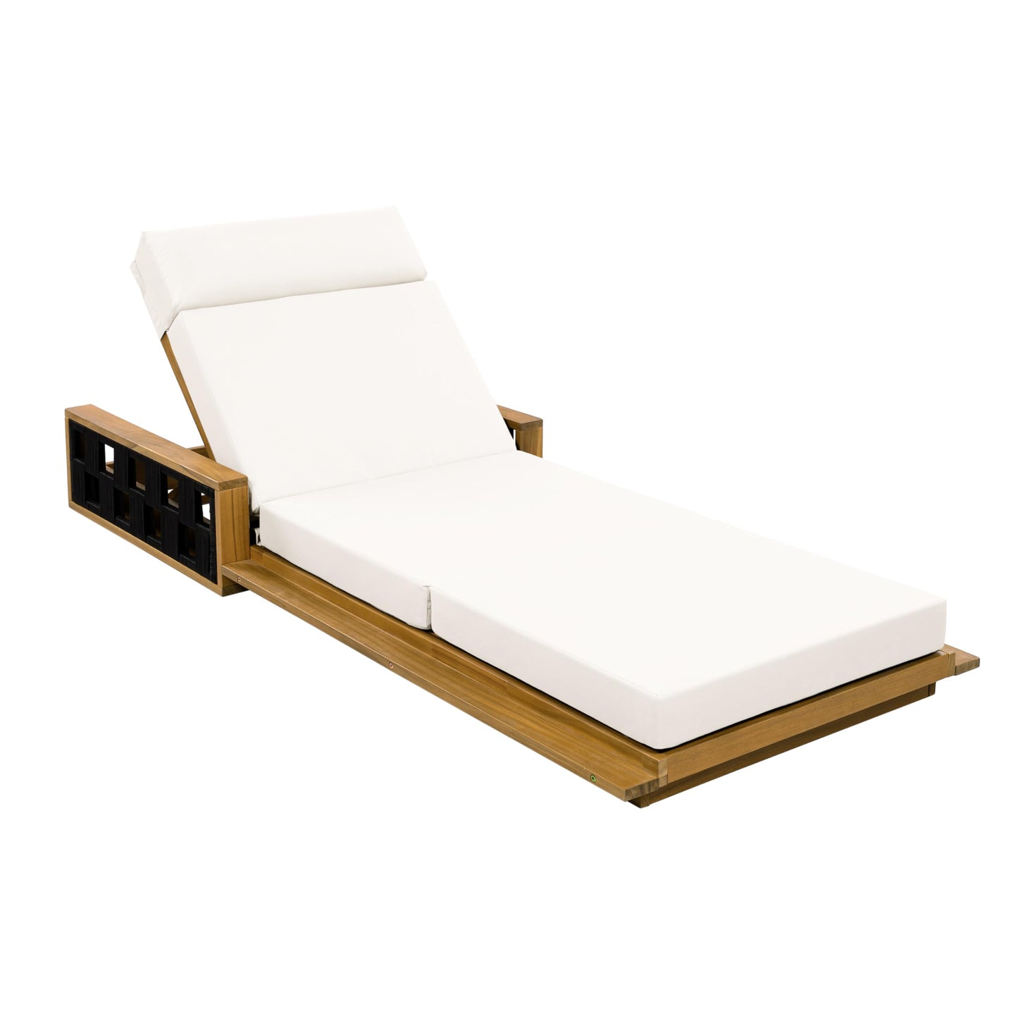 Merax Acacia Wood Patio Chaise Lounge Set of 4, Outdoor Reclining Chairs with 4-Position Adjustable Backrest, 4-Piece Sunbathing Recliner & 4" Thick Four-fold Cushion for Poolside, Garden, Cream