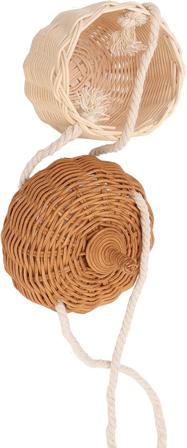 Rattan Woven Basket, Portable Pine Cone Shape Storage Basket, Hand Crafted Wall Hanging Box for Room Decoration