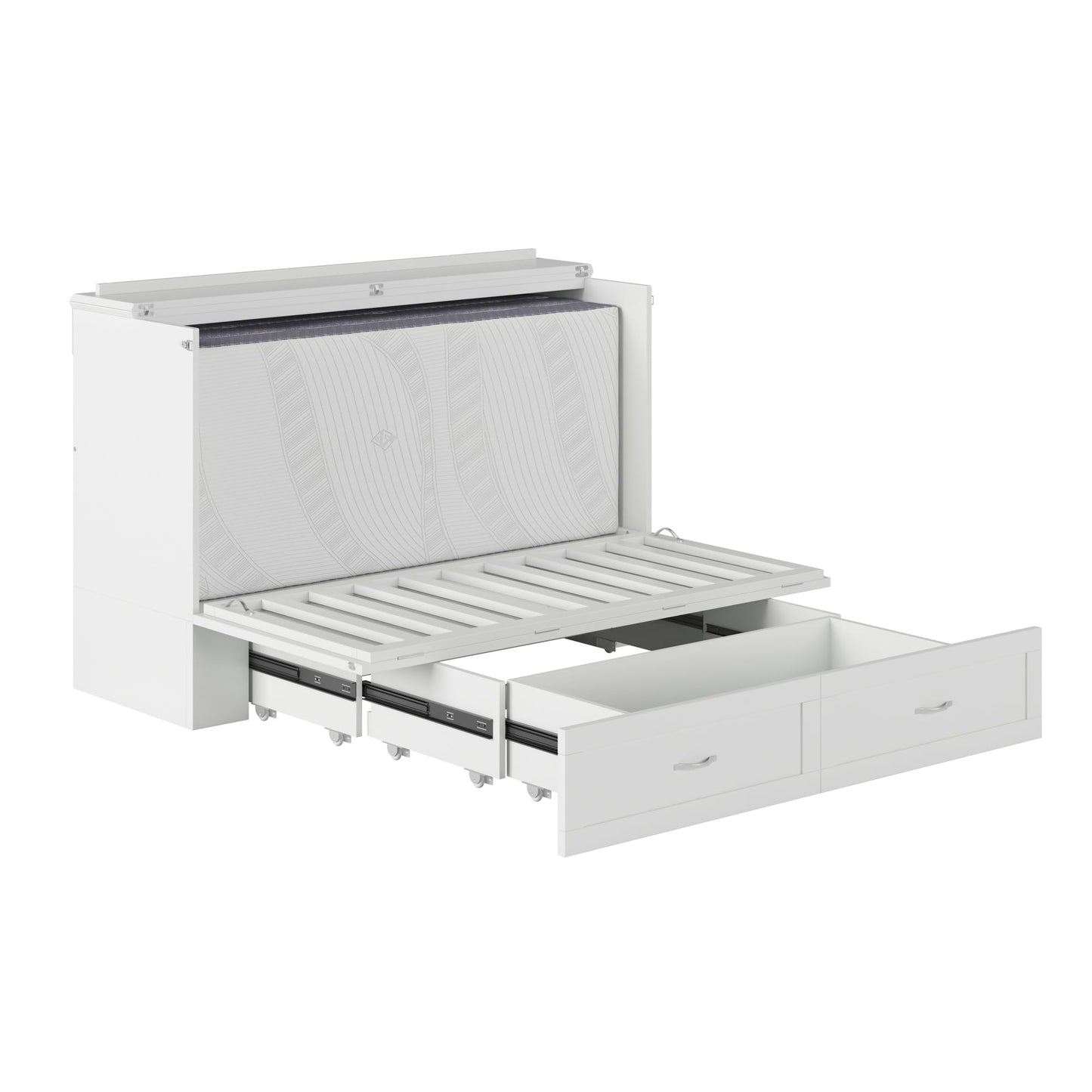AFI Hamilton Queen Murphy Bed Chest with Mattress, Storage, and Built-in Charger in White