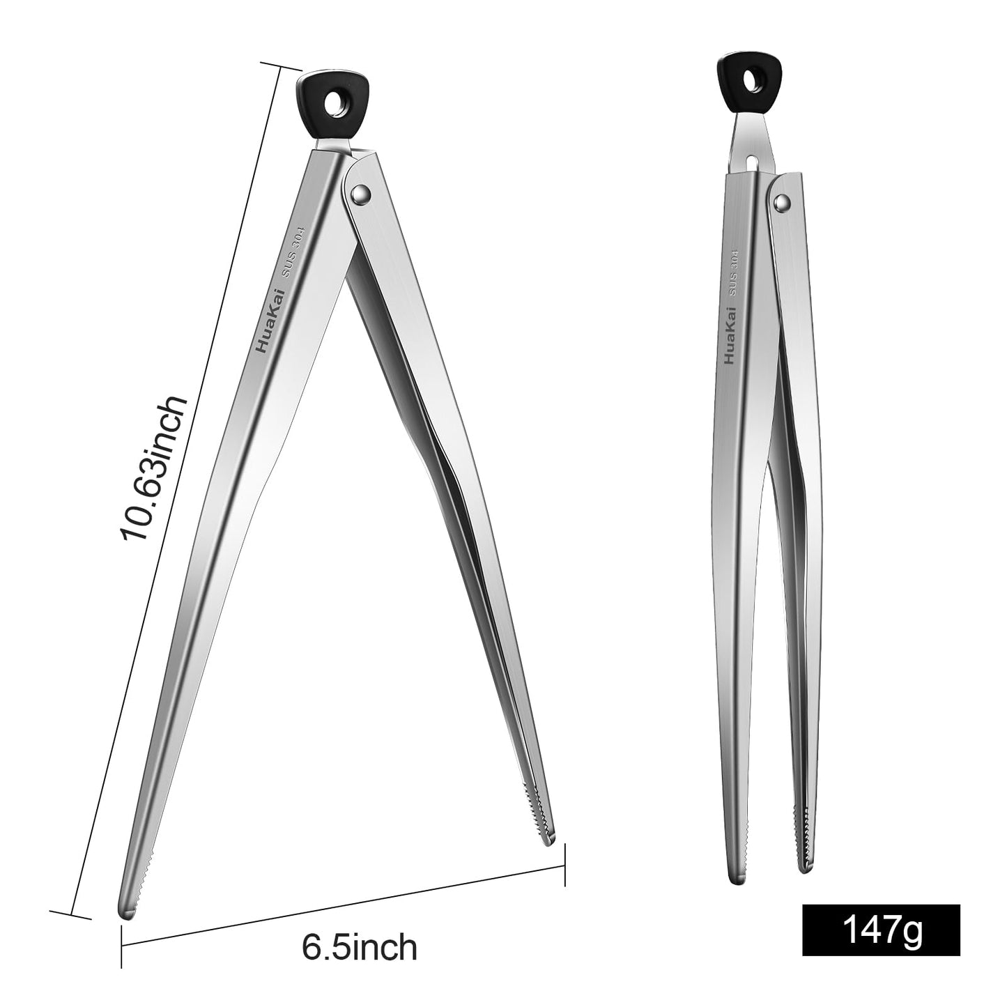 Huakai Locking Stainless Steel Kitchen Tongs, 12-inch Grill Tongs,Heat-Resistant up to 600°C, Precision Serrated Tip Design,Easily Grab and Flip Toss Steaks, Bread, Pizza, Salads, and Grilled Foods