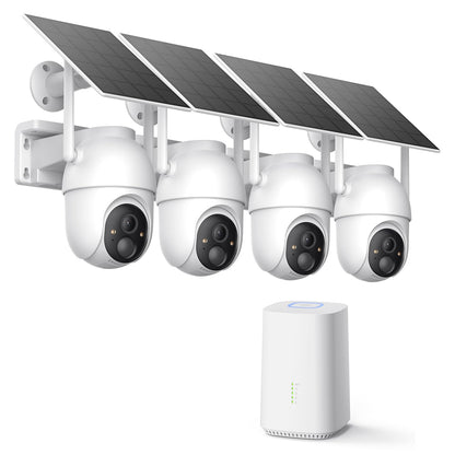 ELYSOO Solar Security Cameras Wireless Outdoor, 64GB Local Storage Included, 2K/4MP Home Security Camera System, 4-Cam Kit, 2.4G & 5GHz WiFi, PIR Motion Detection, 360° View