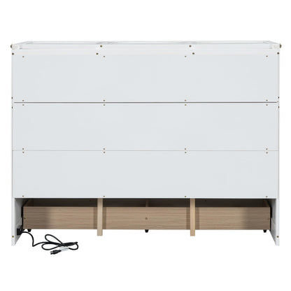 Bellemave Queen Murphy Bed Cabinet Bed, Solid Murphy Bed with Storage Drawer, Queen Size Bed with USB Ports, Chest Wall Bed with Drawer (White, Queen)