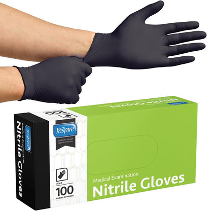 Inspire Black Nitrile Disposable Gloves | 4.5 Nitrile Disposable Safety Medical Cleaning Gloves (Black - Box Of 100, Large)