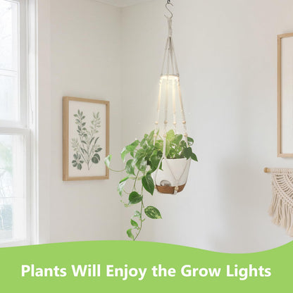 Hanging Planters for Indoor Plants: 2 Pack Macrame Plant Hangers with Grow Lights and Self-Watering Pots, Large Hanging Pots with Drainage Holes & Removable Tray（8in White Pot, Daylight Spectrum）