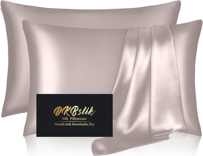 Mulberry Silk Pillowcase Set by Skiennix - Anti-Acne Queen Size 2-Pack | Luxurious Satin for Hair & Skin - Taupe