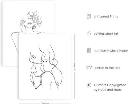 RipGrip Minimalist Line Art Prints Set of 4, Aesthetic Black and White Wall Art Painting (Unframed, 11x14)