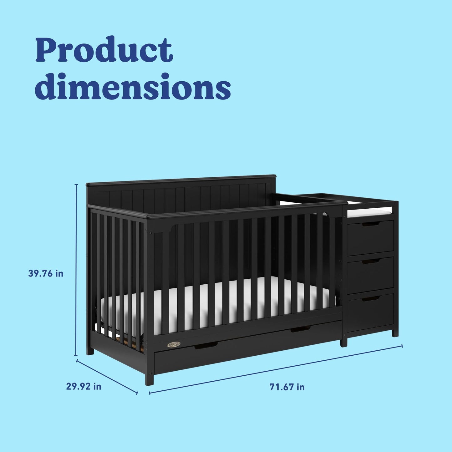 Graco Hadley 5-in-1 Convertible Crib & Changer – GREENGUARD Gold Certified, Fits Standard Crib Mattress, Converts to Toddler Bed and Full Bed, 4 Adjustable Mattress Heights (Black)